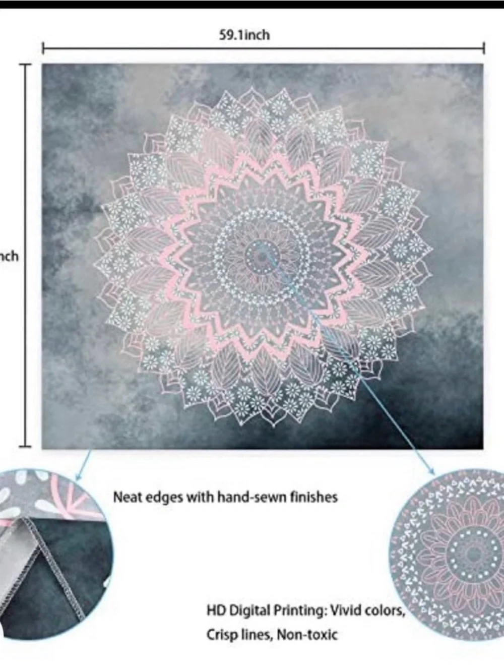 🌸 Mandala Wall Tapestry Grey/Pink 🌸